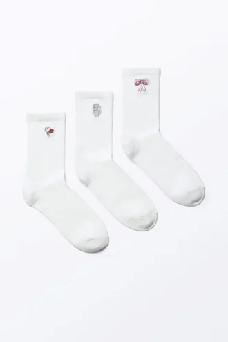 3-Pack Embroidered Socks – White – Embroidered Mix