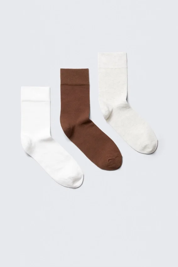 3-Pack Fine Socks – White/Brown/Beige 3-Pack Fine Socks – White/Brown/Beige