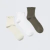 3-Pack Frill Edge Ankle Socks – Light Beige/White/Khaki Green 3-Pack Frill Edge Ankle Socks – Light Beige/White/Khaki Green