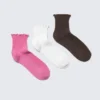 3-Pack Frill Edge Ankle Socks – Pink/White/Brown 3-Pack Frill Edge Ankle Socks – Pink/White/Brown