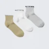 3-Pack Frill Edge Short Socks – Beige/White/Grey