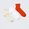 3-Pack Frill Edge Short Socks – Light Beige/White/Orange