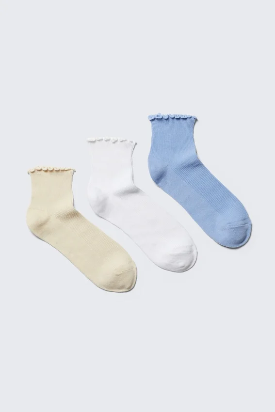 3-Pack Frill Edge Short Socks – Light Yellow/White/Light Blue 3-Pack Frill Edge Short Socks – Light Yellow/White/Light Blue