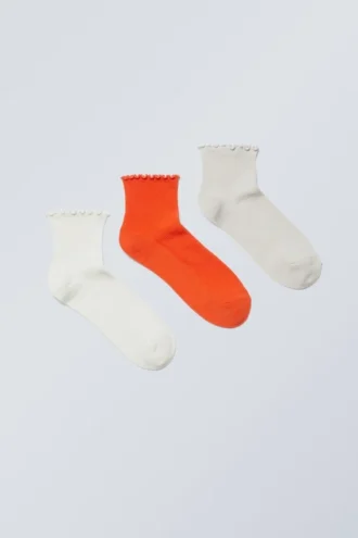 3-Pack Frill Edge Short Socks – Orange Accent Mix