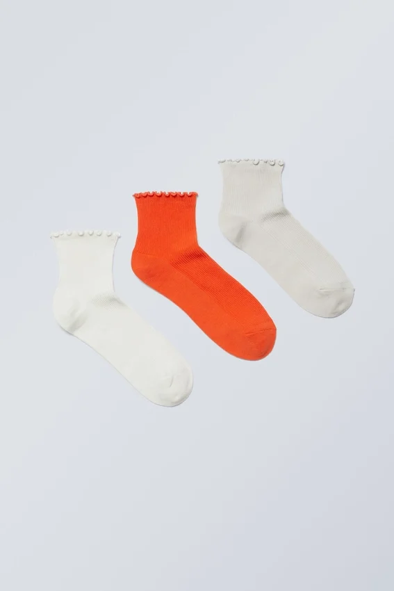 3-Pack Frill Edge Short Socks – Orange Accent Mix 3-Pack Frill Edge Short Socks – Orange Accent Mix