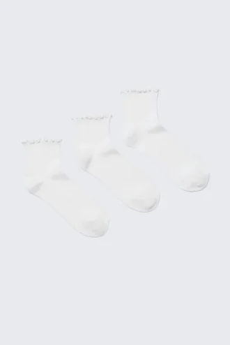 3-Pack Frill Edge Short Socks – White