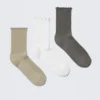 3-Pack Frill Edge Socks – Beige/White/Grey 3-Pack Frill Edge Socks – Beige/White/Grey