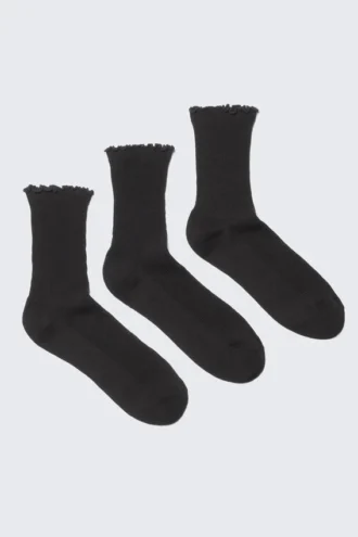 3-Pack Frill Edge Socks – Black