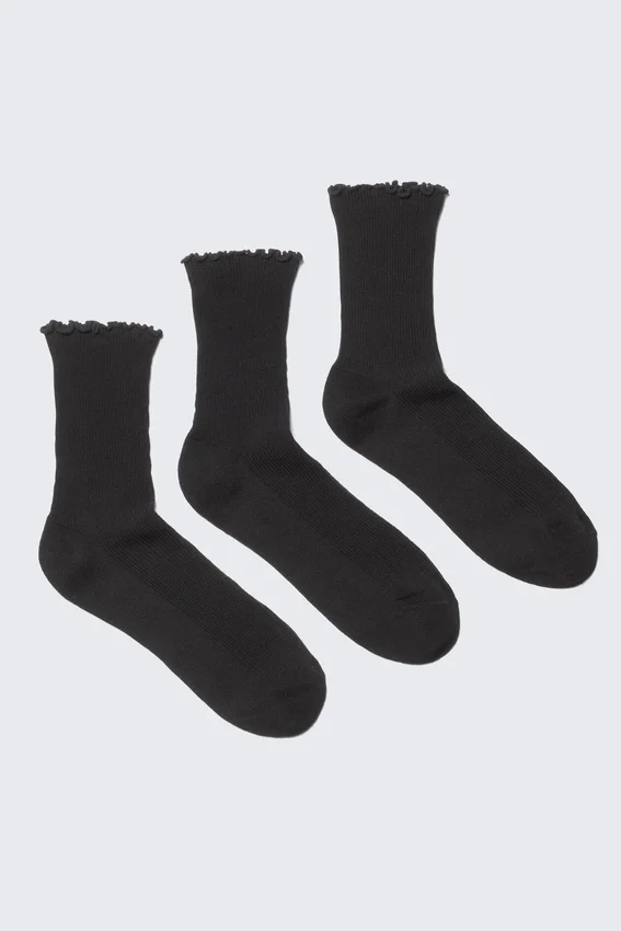 3-Pack Frill Edge Socks – Black 3-Pack Frill Edge Socks – Black