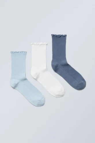3-Pack Frill Edge Socks – Blue Mix