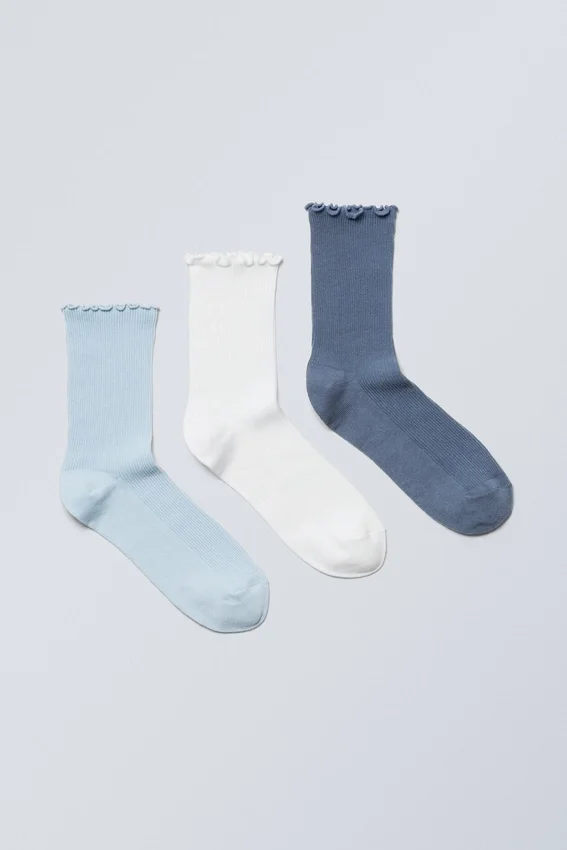 3-Pack Frill Edge Socks – Blue Mix 3-Pack Frill Edge Socks – Blue Mix