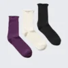 3-Pack Frill Edge Socks – Dark Purple/Off-White/Black 3-Pack Frill Edge Socks – Dark Purple/Off-White/Black