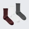 3-Pack Frill Edge Socks – Dark Red/White/Grey 3-Pack Frill Edge Socks – Dark Red/White/Grey