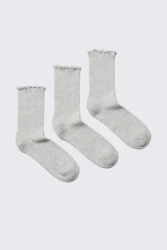 3-Pack Frill Edge Socks – Grey Melange