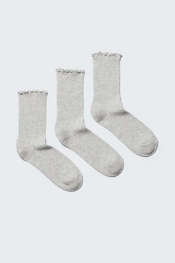 3-Pack Frill Edge Socks – Grey Melange 3-Pack Frill Edge Socks – Grey Melange