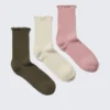 3-Pack Frill Edge Socks – Khaki/Off-White/Dusty Pink 3-Pack Frill Edge Socks – Khaki/Off-White/Dusty Pink