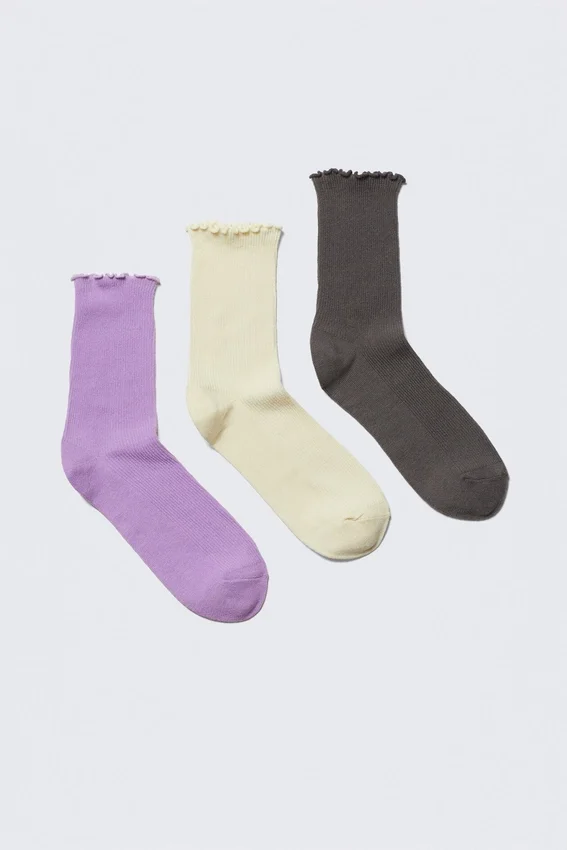 3-Pack Frill Edge Socks – Lilac/Off-White/Dark Grey 3-Pack Frill Edge Socks – Lilac/Off-White/Dark Grey