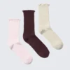 3-Pack Frill Edge Socks – Pink/Burgundy/Beige 3-Pack Frill Edge Socks – Pink/Burgundy/Beige