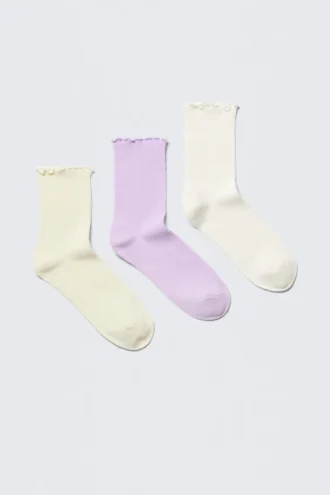 3-Pack Frill Socks – Yellow/Purple/White 3-Pack Frill Socks – Yellow/Purple/White