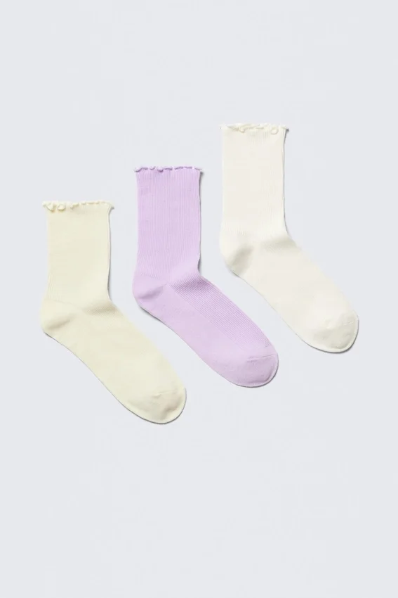 3-Pack Frill Socks – Yellow/Purple/White 3-Pack Frill Socks – Yellow/Purple/White