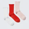 3-Pack Frilled Crew Socks – White/Red/Pink 3-Pack Frilled Crew Socks – White/Red/Pink
