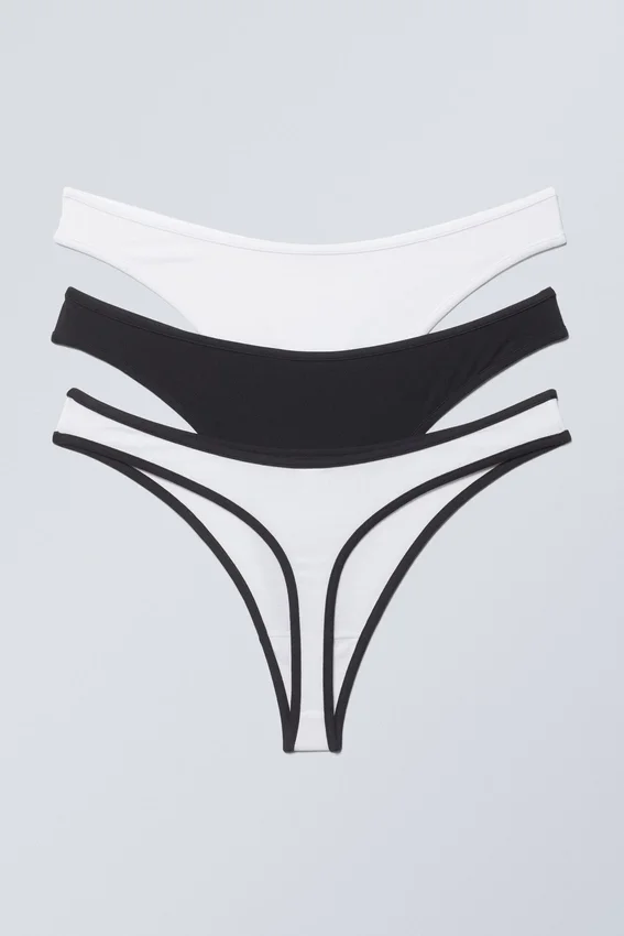 3-Pack Jade Cotton Thong – Black White 3-Pack Jade Cotton Thong – Black White