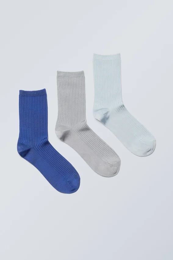 3-Pack Lova Shiny Socks – Blue Grey Shimmer 3-Pack Lova Shiny Socks – Blue Grey Shimmer