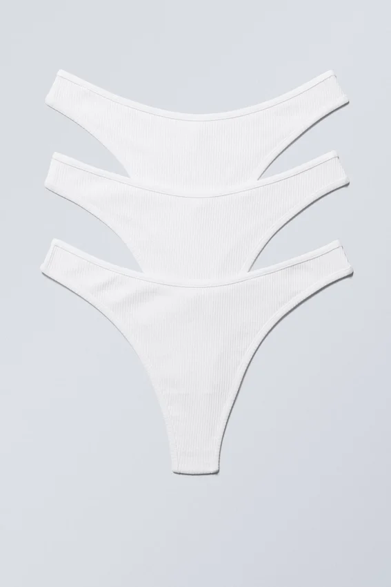 3-Pack Rib Cotton Thongs – White 3-Pack Rib Cotton Thongs – White