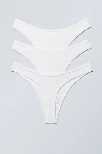 3-Pack Rib Cotton Thongs – White