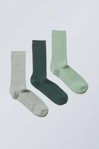 3-Pack Rib Neps Socks – Green
