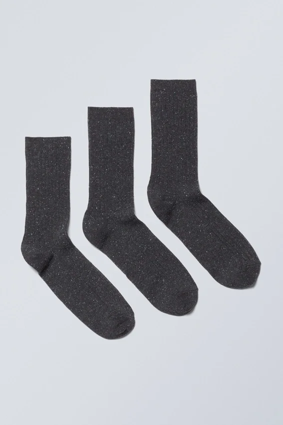 3-Pack Rib Neps Socks – Washed Black 3-Pack Rib Neps Socks – Washed Black
