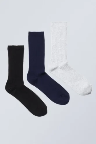 3-Pack Rib Socks – Black/Blue/Grey