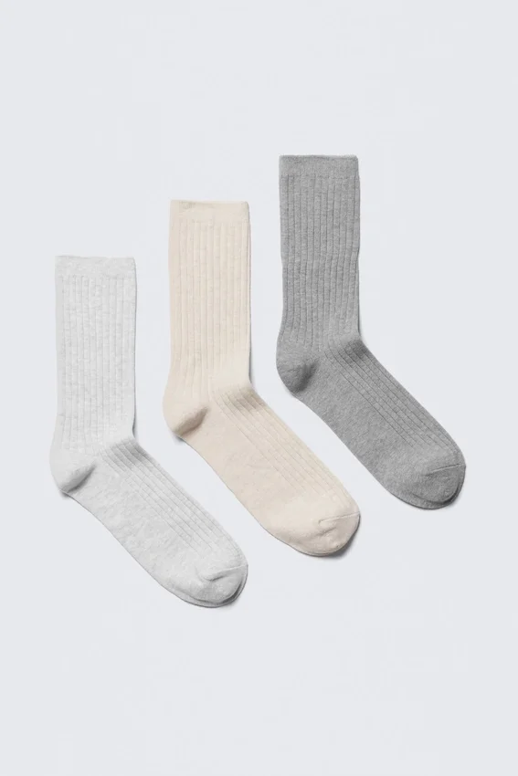 3-Pack Rib Socks – White/Beige/Grey 3-Pack Rib Socks – White/Beige/Grey