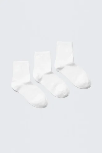 3-Pack Ribbed Ankle Socks – White 3-Pack Ribbed Ankle Socks – White