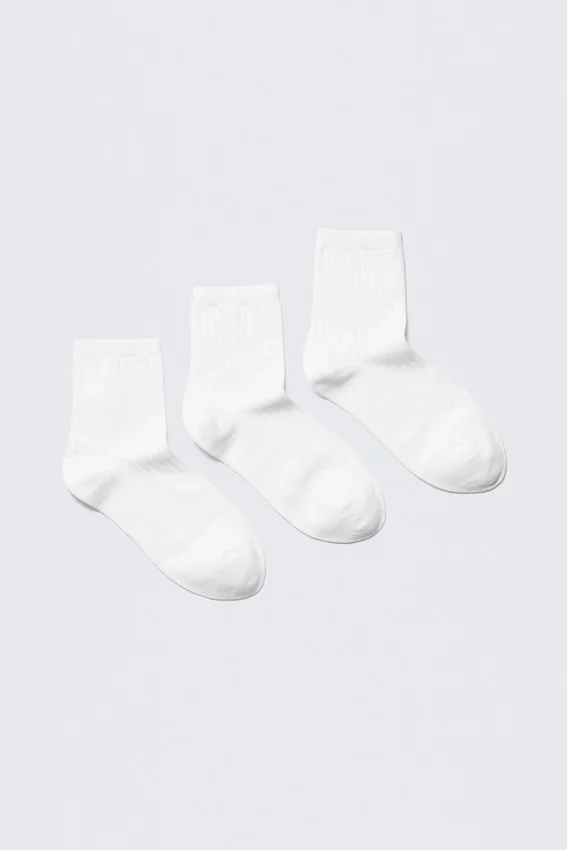 3-Pack Ribbed Ankle Socks – White 3-Pack Ribbed Ankle Socks – White
