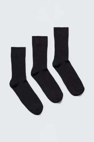 3-Pack Ribbed Crew Socks – Black