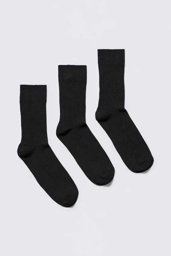 3-Pack Ribbed Crew Socks – Black 3-Pack Ribbed Crew Socks – Black