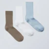 3-Pack Ribbed Crew Socks – Brown/White/Blue 3-Pack Ribbed Crew Socks – Brown/White/Blue