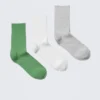 3-Pack Ribbed Crew Socks – Green/White/Grey 3-Pack Ribbed Crew Socks – Green/White/Grey