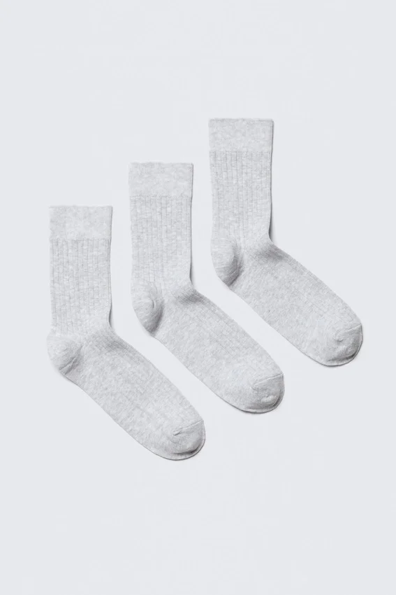 3-Pack Ribbed Crew Socks – Grey Melange 3-Pack Ribbed Crew Socks – Grey Melange