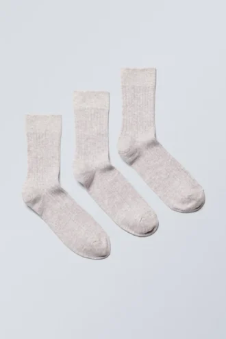 3-Pack Ribbed Crew Socks – Light Dusty Mole