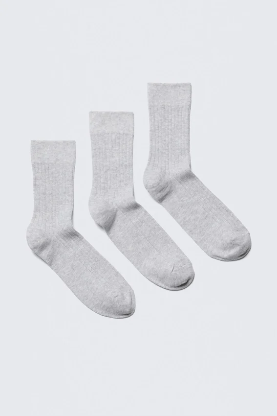 3-Pack Ribbed Crew Socks – Light Grey 3-Pack Ribbed Crew Socks – Light Grey