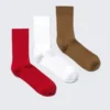 3-Pack Ribbed Crew Socks – Red/White/Brown 3-Pack Ribbed Crew Socks – Red/White/Brown