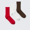 3-Pack Ribbed Crew Socks – Red/White/Brown 3-Pack Ribbed Crew Socks – Red/White/Brown