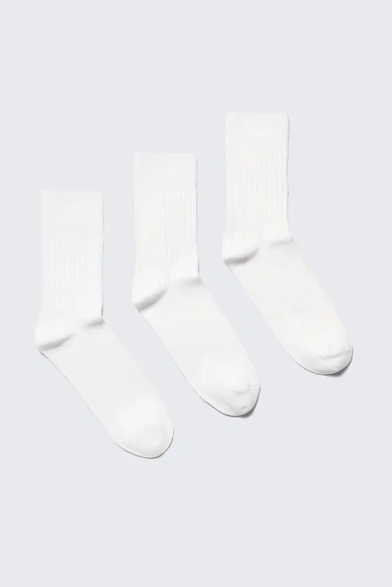 3-Pack Ribbed Crew Socks – White 3-Pack Ribbed Crew Socks – White