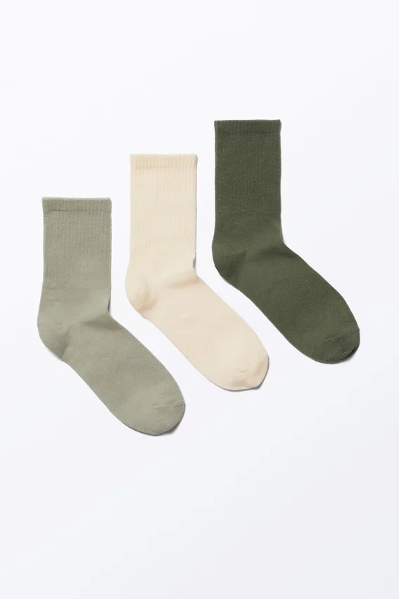 3-Pack Ribbed Socks – Light Green/Beige/Dark Green 3-Pack Ribbed Socks – Light Green/Beige/Dark Green