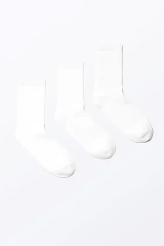 3-Pack Ribbed Socks – White