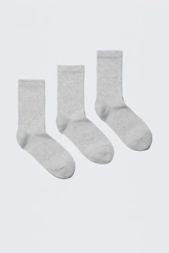 3-Pack Ribbed Sporty Crew Socks – Grey Melange