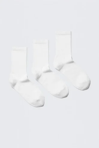 3-Pack Ribbed Sporty Crew Socks – White