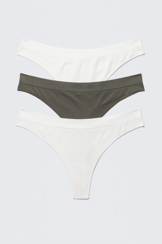 3-Pack Seamless Thongs – White/Khaki Green 3-Pack Seamless Thongs – White/Khaki Green